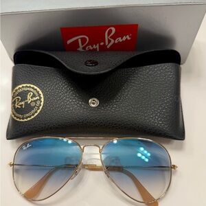 Ray-Ban Women’s Gold Frame Sunglasses with Blue Gradient Lenses